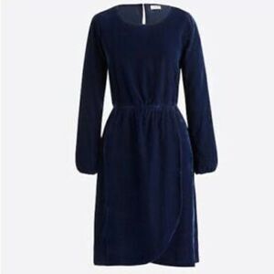 J.Crew Navy Velvet Faux Wrap Dress Tulip Hem Long Sleeve Size 14
